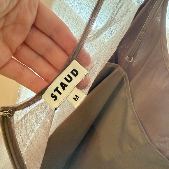 STAUD Sheer Tan Dress with Feather Accents - Picture 3 of 3